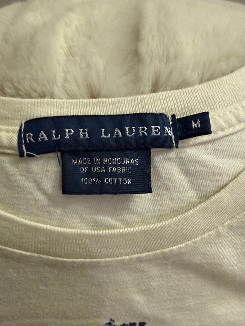 Ralph Lauren Cream Tee with Navy Crest Graphic - Picture 2 of 4